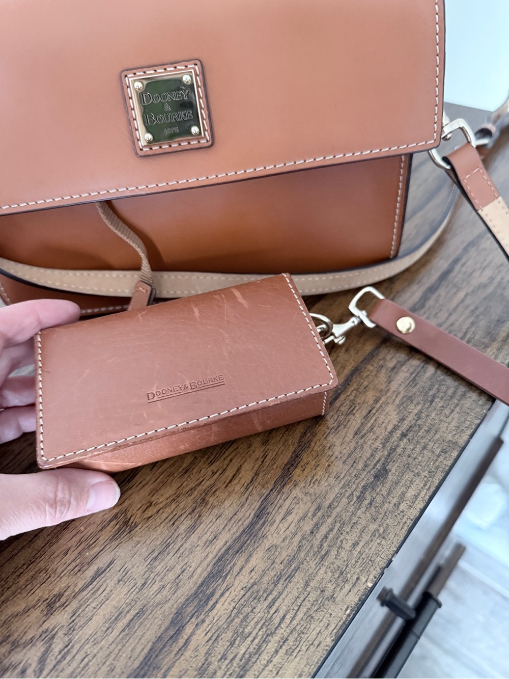 Dooney & Bourke Brown Leather Crossbody with Removable Card Holder